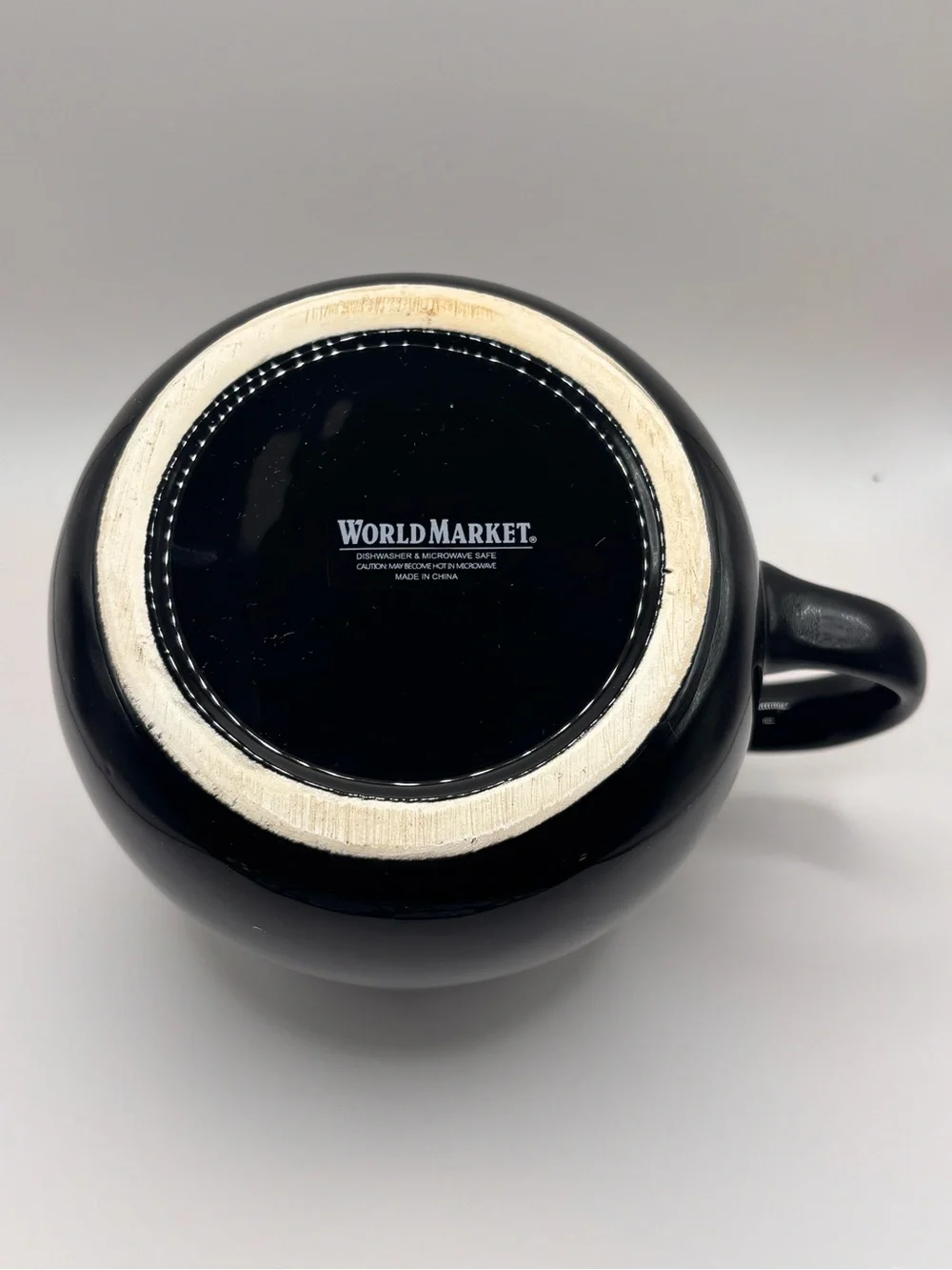 Very cute Ceramic Mug, Smiling Black Cat w Ears on Rim, Paw Print Inside.